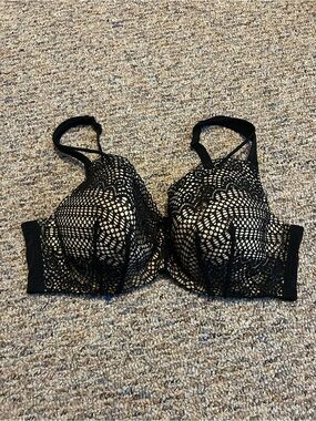 Cacique Black Lace Overlay Bra with Nude Lining